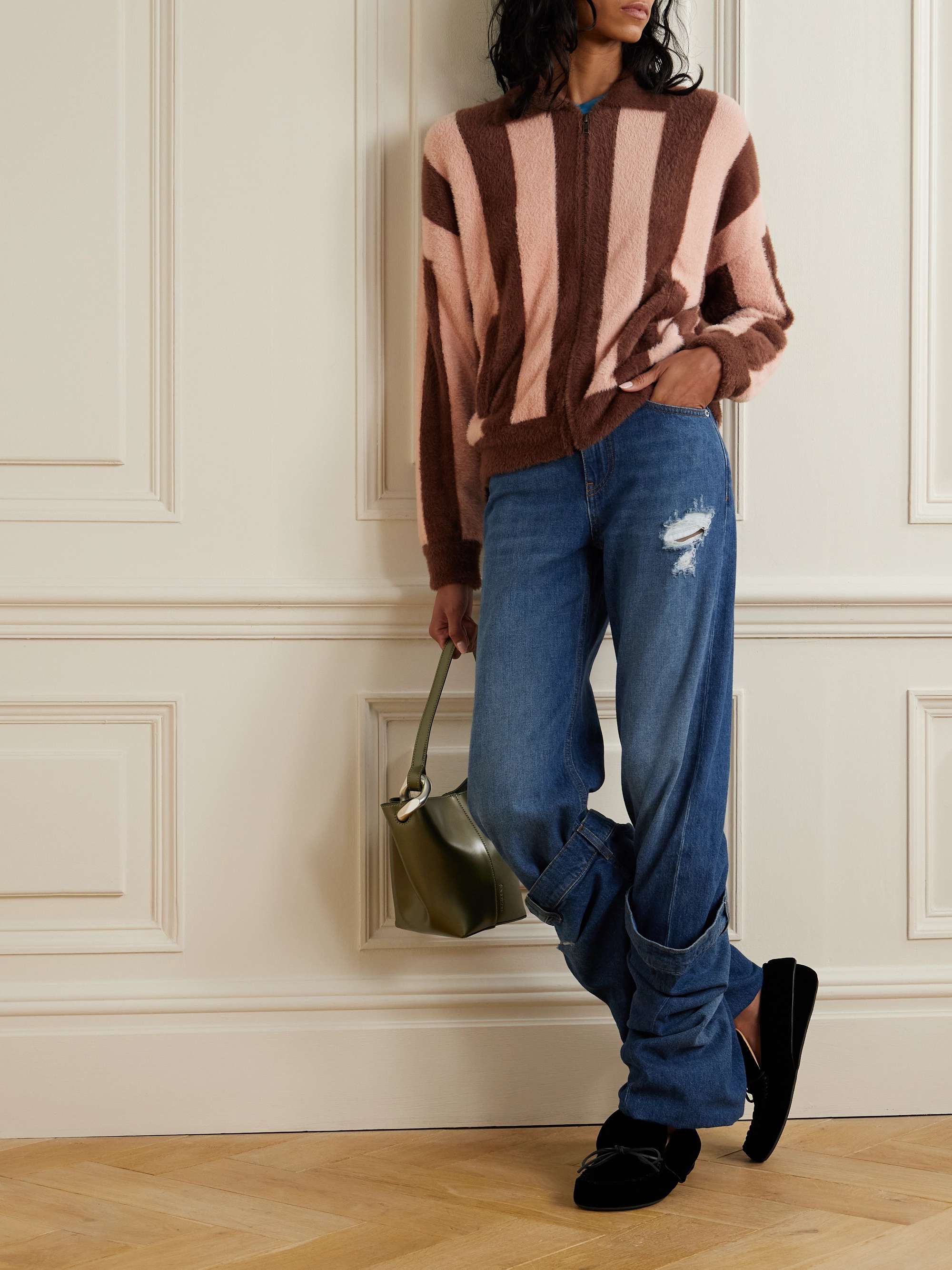 JW ANDERSON Bucket layered distressed low-rise boyfriend jeans  