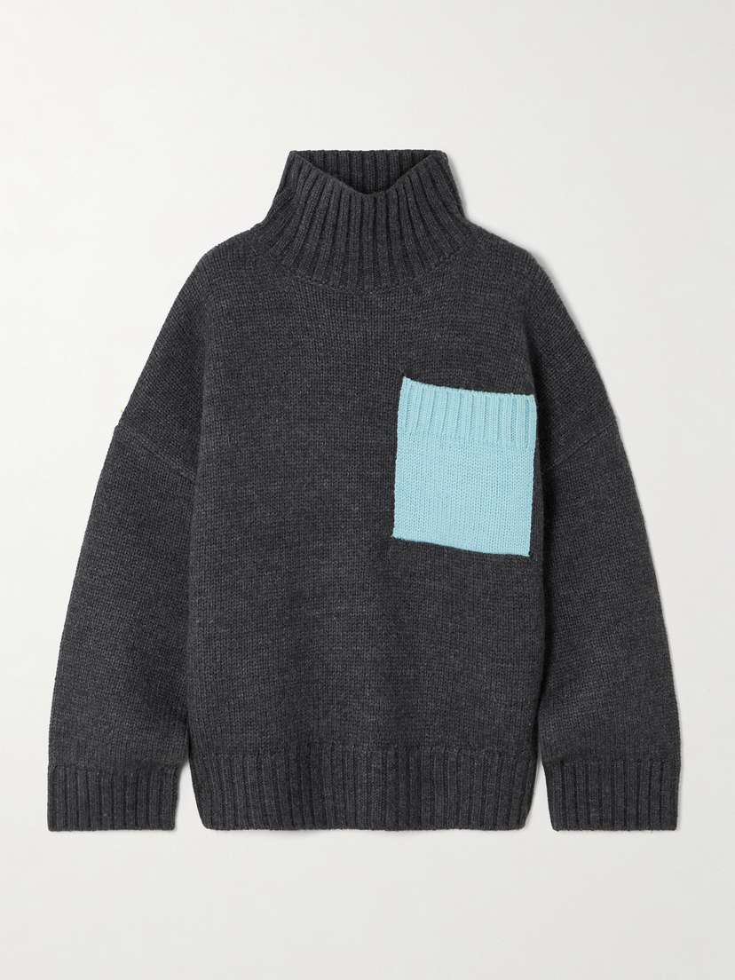 JW Anderson Oversized Two-tone Embroidered Knitted Turtleneck Sweater