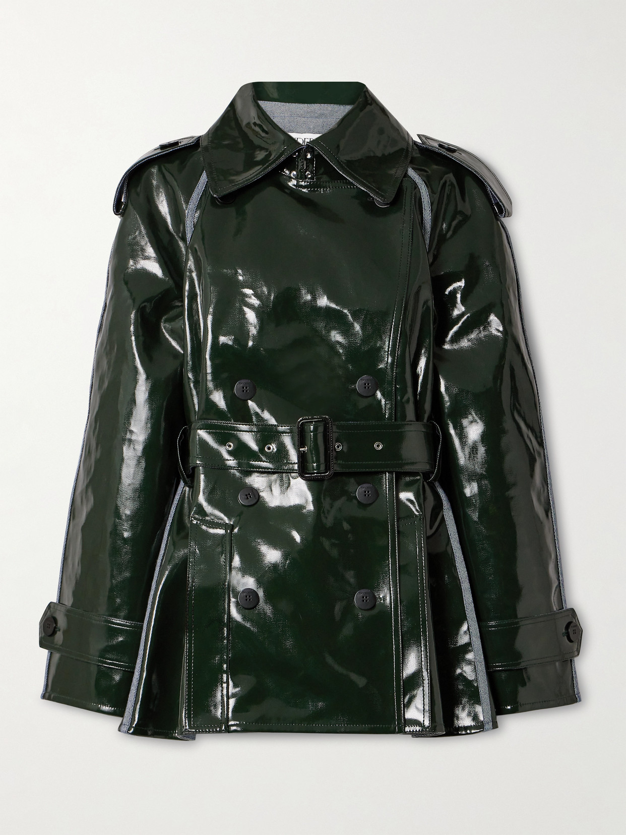 JW Anderson - Double-breasted Belted Canvas-trimmed Coated-twill Jacket - Dark green