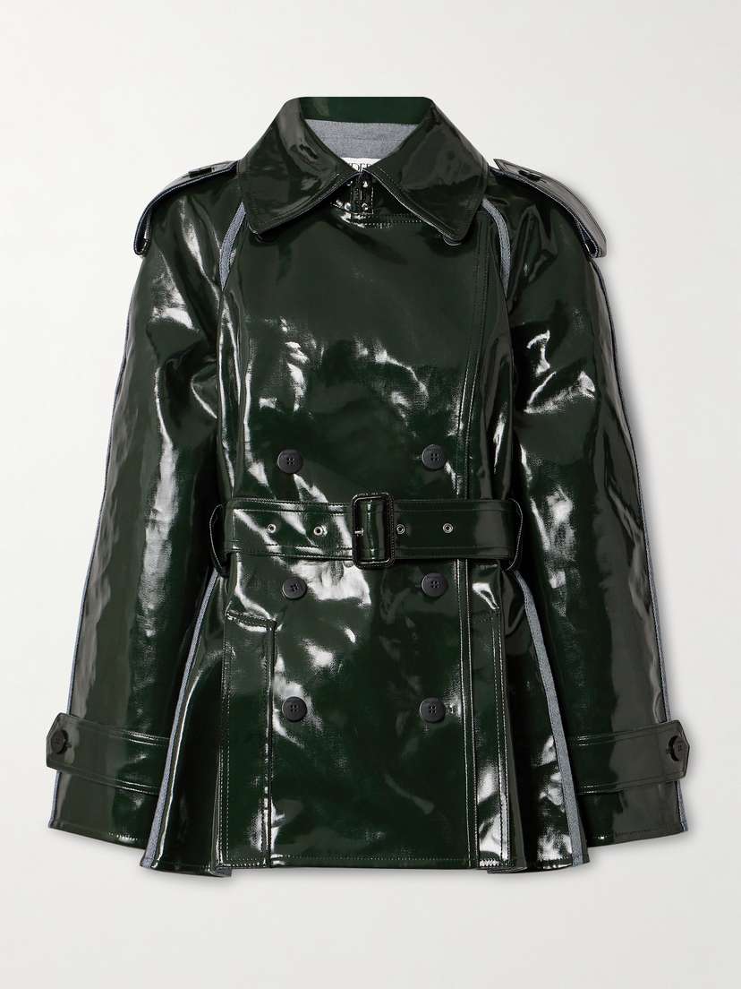 JW Anderson Double-breasted Belted Canvas-trimmed Coated-twill Jacket - UK 14