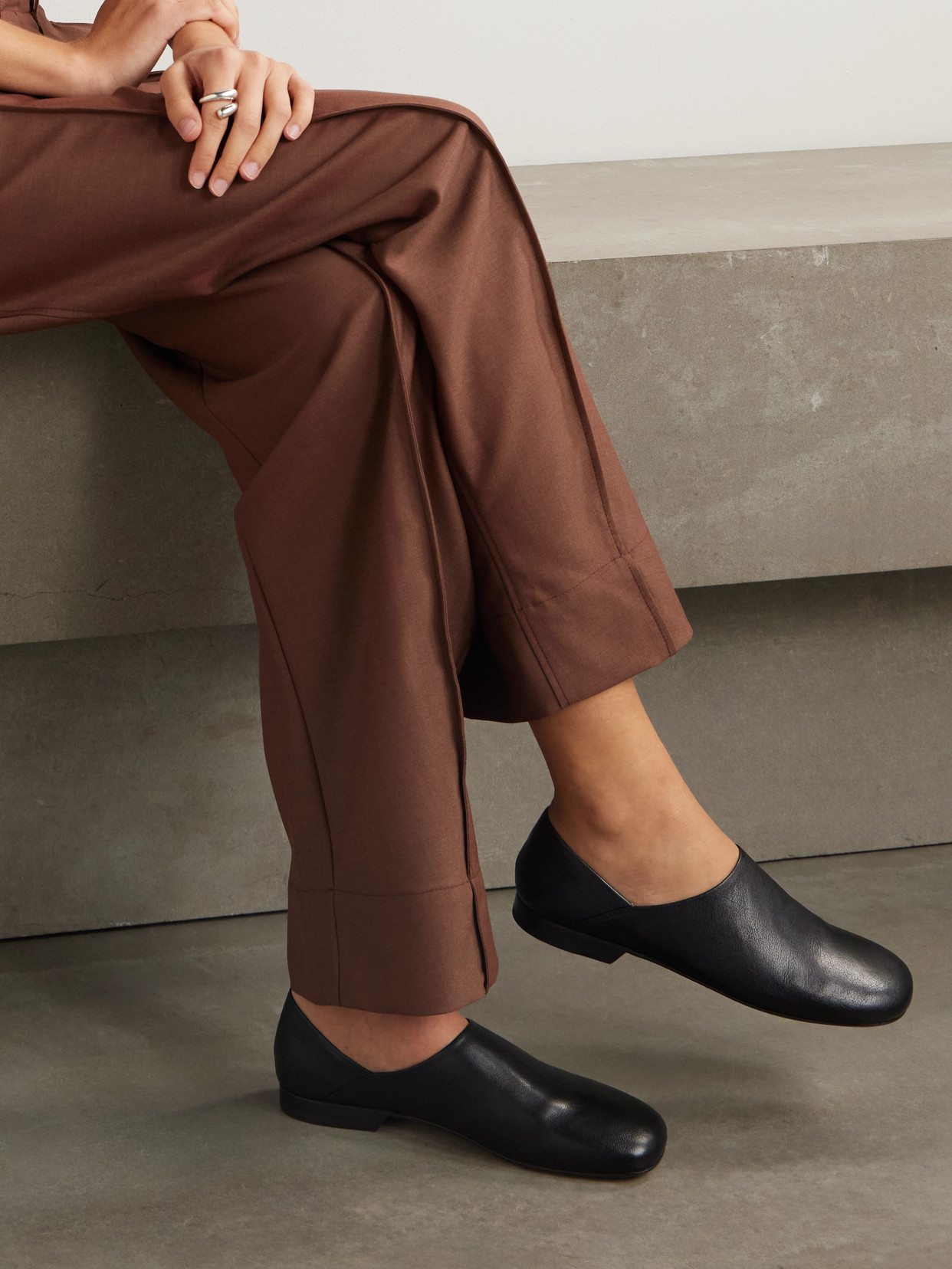 Lemaire Folding-heel Leather Slippers In Black