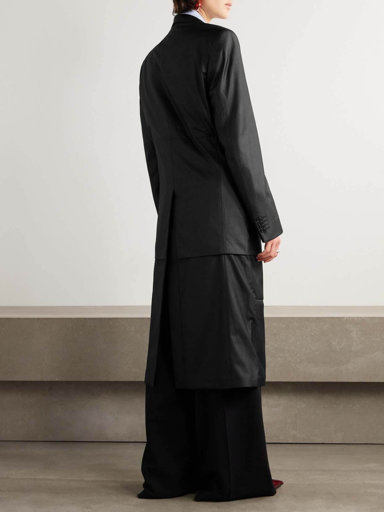 Layered Wool-Blend Twill Coat