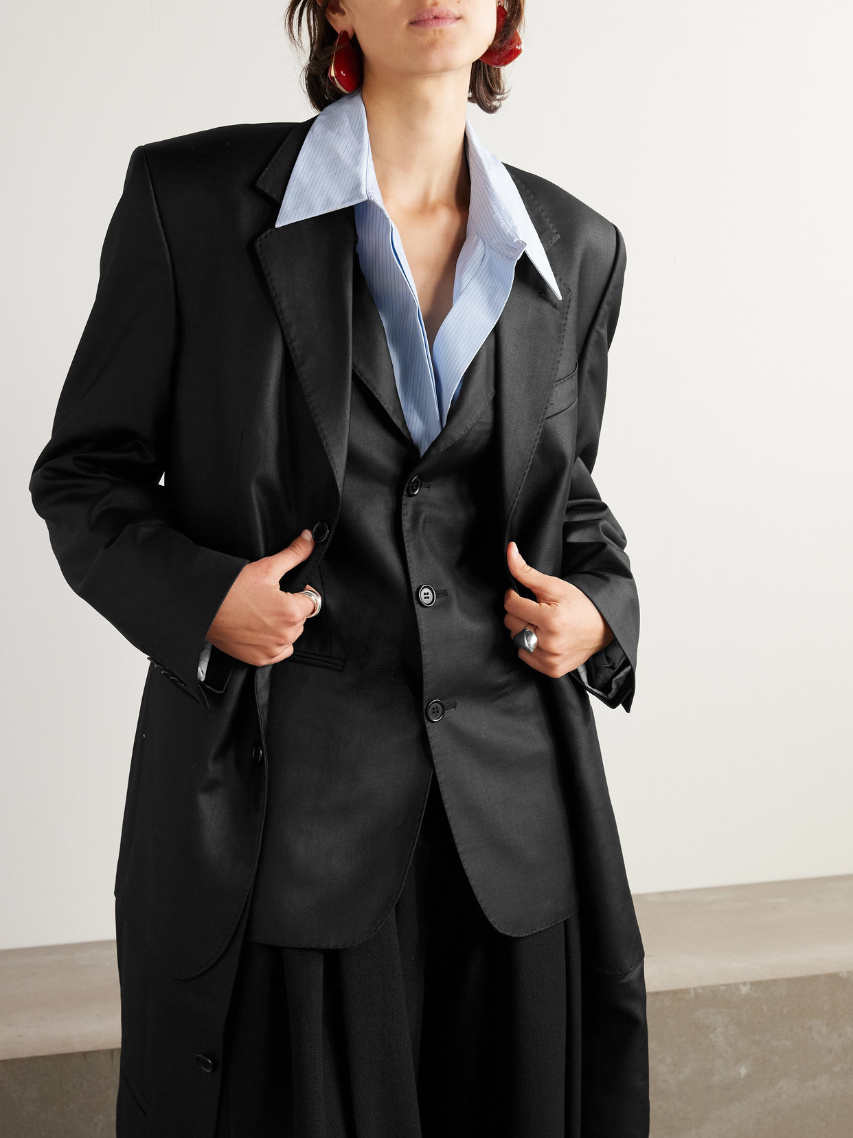 Layered Wool-Blend Twill Coat