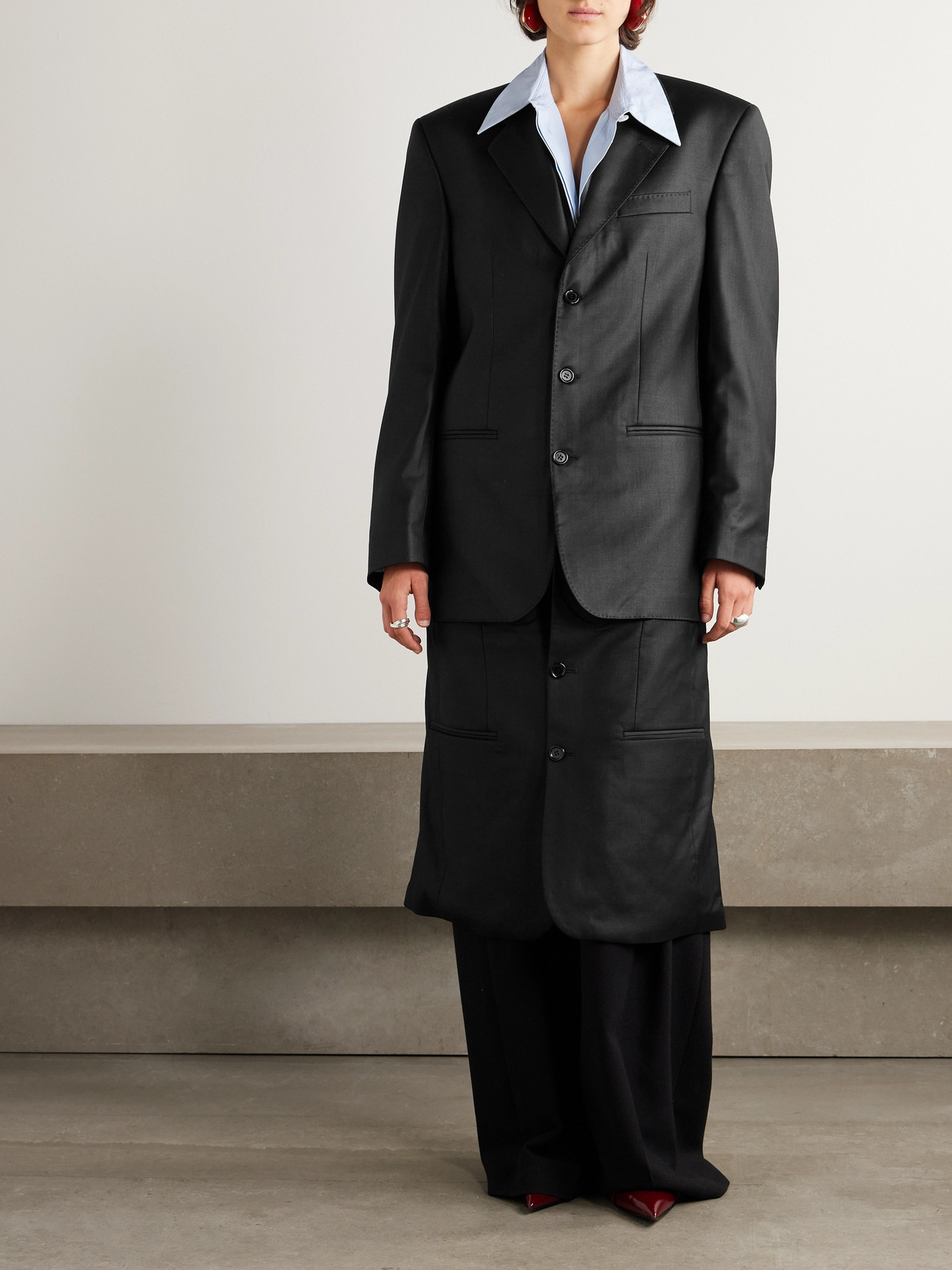 Layered Wool-Blend Twill Coat