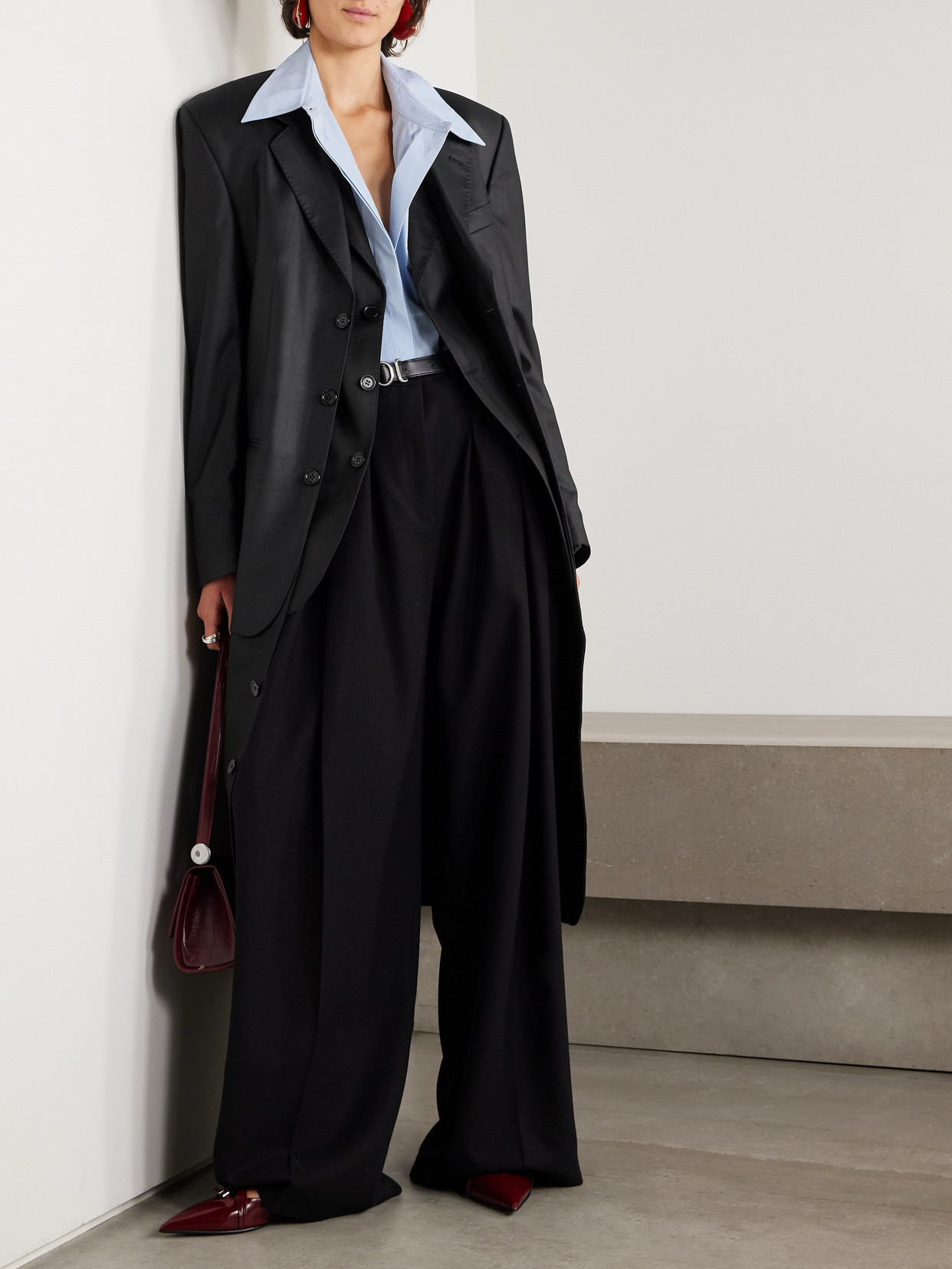 Layered Wool-Blend Twill Coat