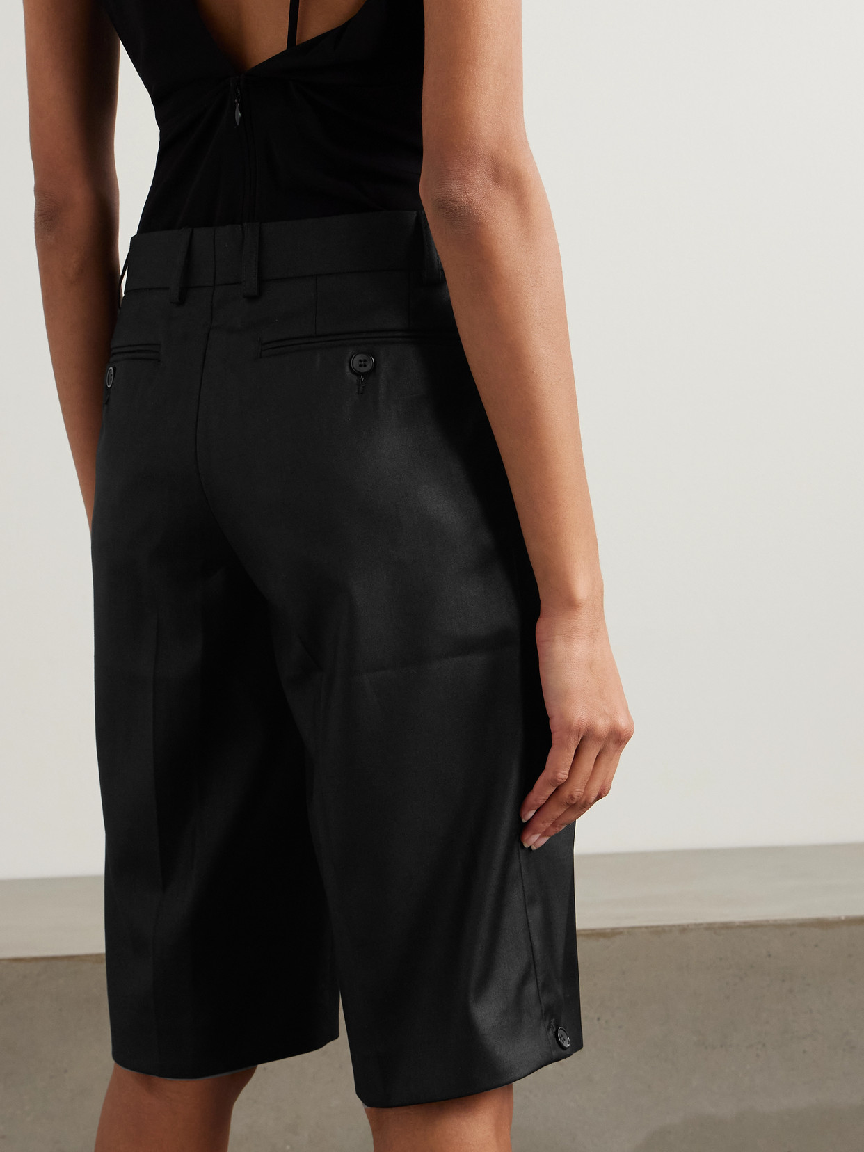Bettter Bibi Layered Wool-blend Shorts In Black