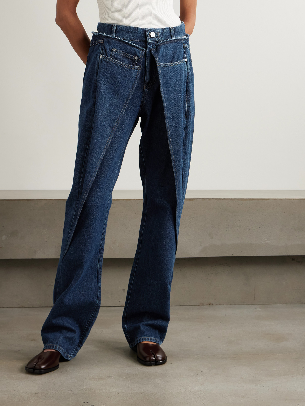 Bettter Wrap Layered Frayed High-rise Straight-leg Jeans In Blue