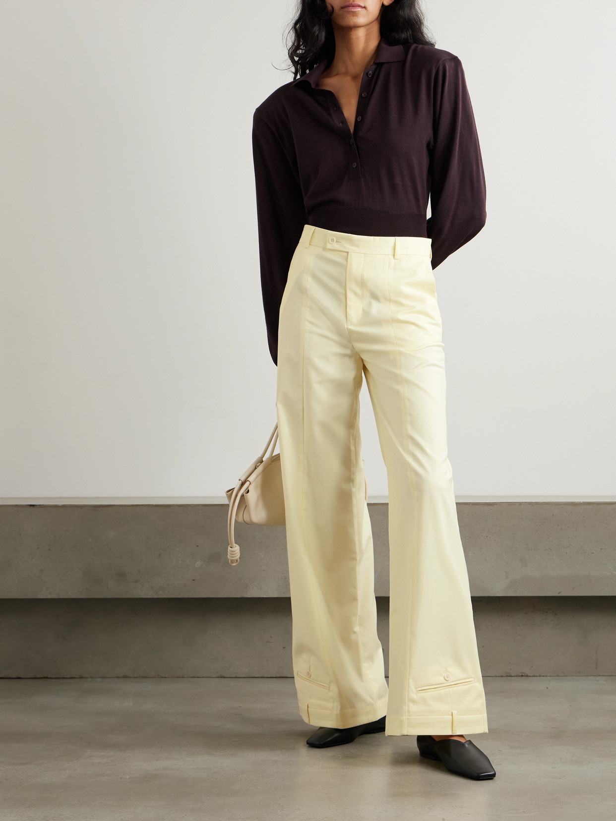 Bettter Upside-down Wool-blend Wide-leg Pants In Cream