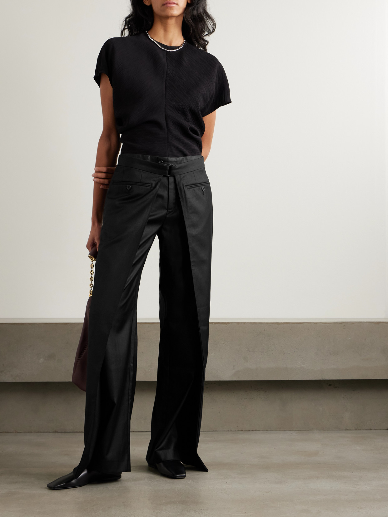 Bettter Symmetrical Layered Wool-blend Wide-leg Pants In Blue