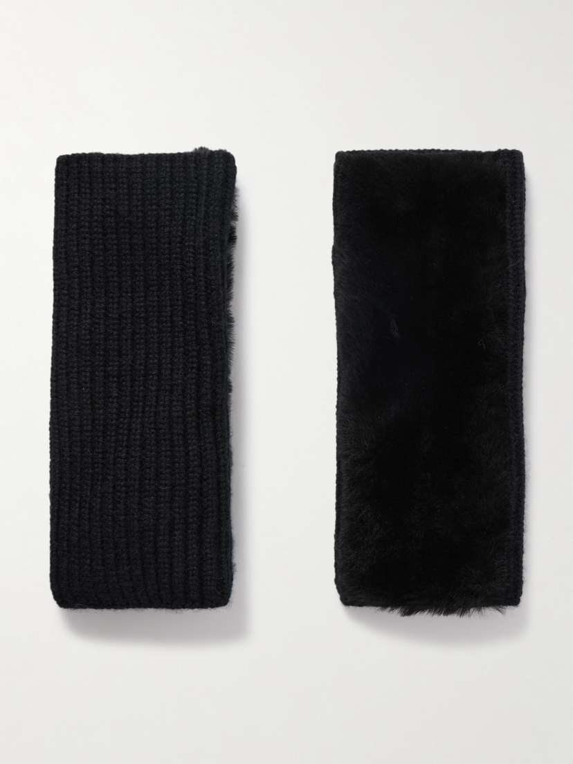 Yves Salomon Shearling And Ribbed Wool And Cashmere-blend Fingerless Gloves