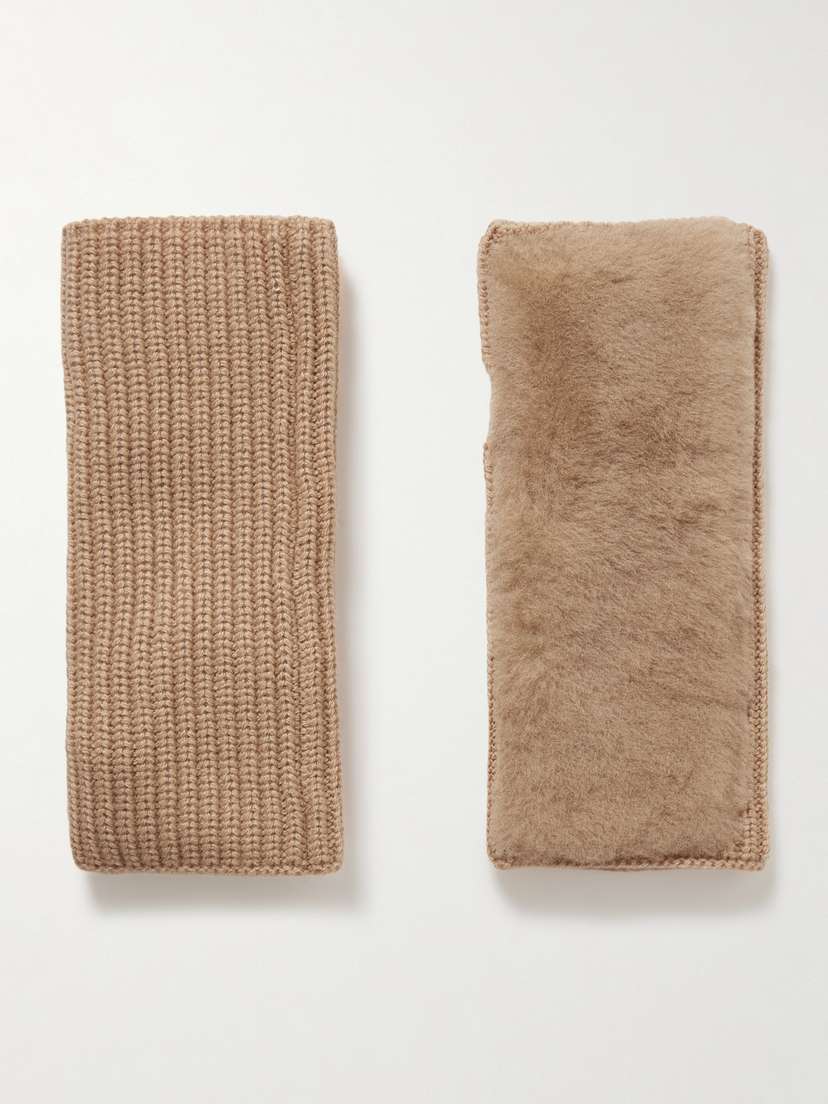 Yves Salomon Shearling And Ribbed Wool And Cashmere-blend Fingerless Gloves