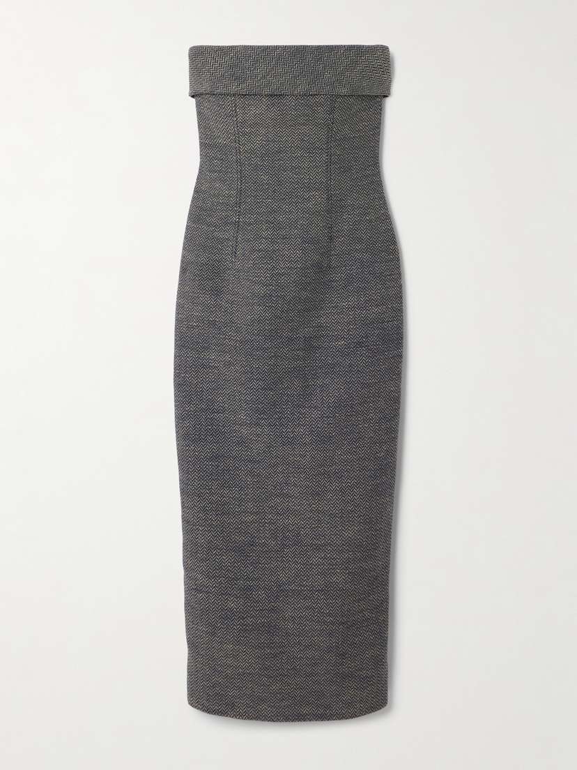 Emilia Wickstead Keeley Strapless Cotton And Linen-blend Tweed Midi Dress
