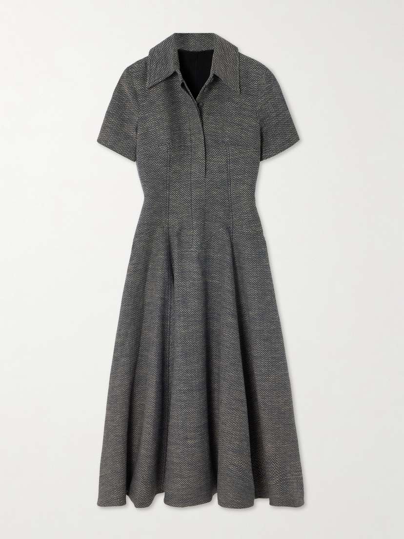 Emilia Wickstead Jody Paneled Topstitched Cotton And Linen-blend Midi Dress - UK 18