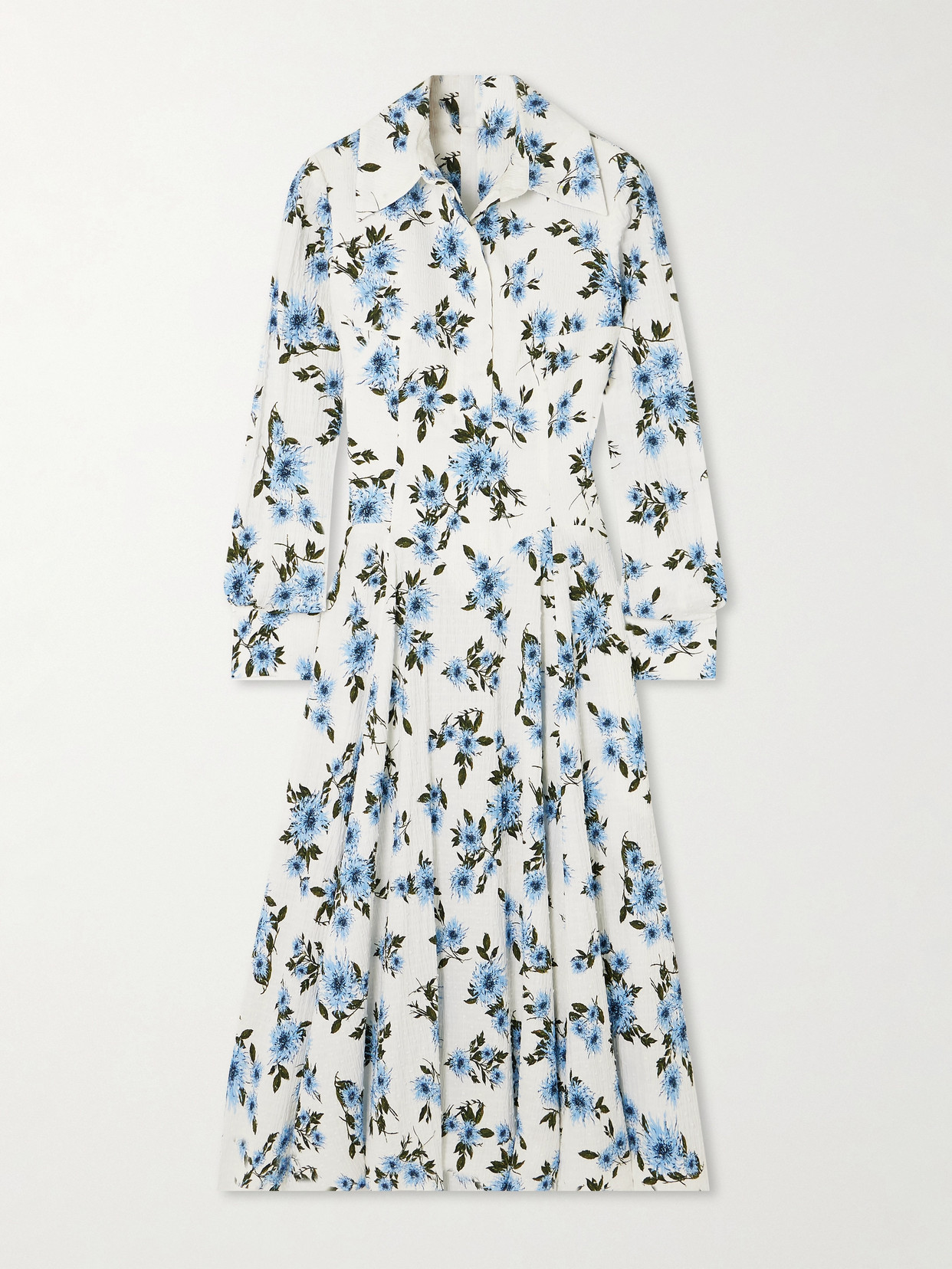 Emilia Wickstead Jancine Shirred Swiss-dot Cotton-blend Midi Dress In Blue