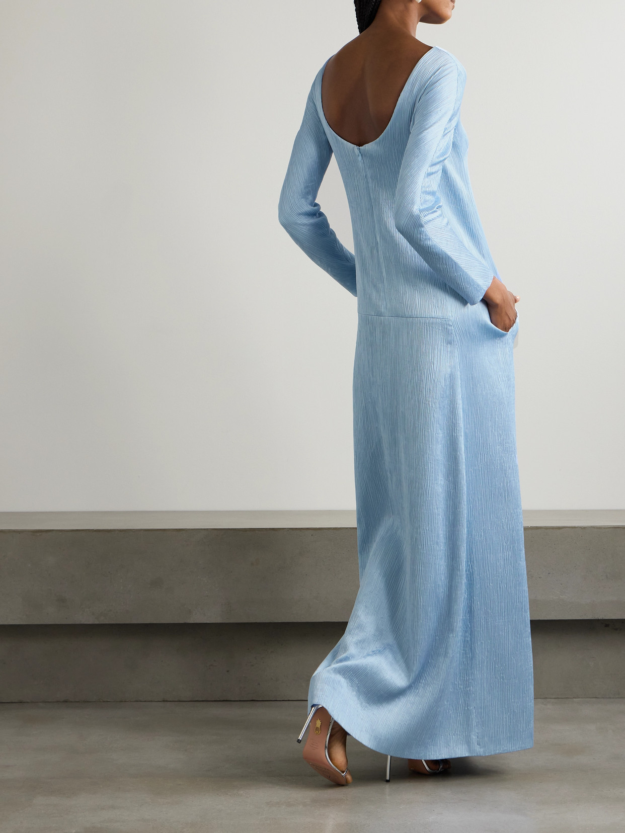 Emilia Wickstead Uriela Plissé-satin Maxi Dress In Blue