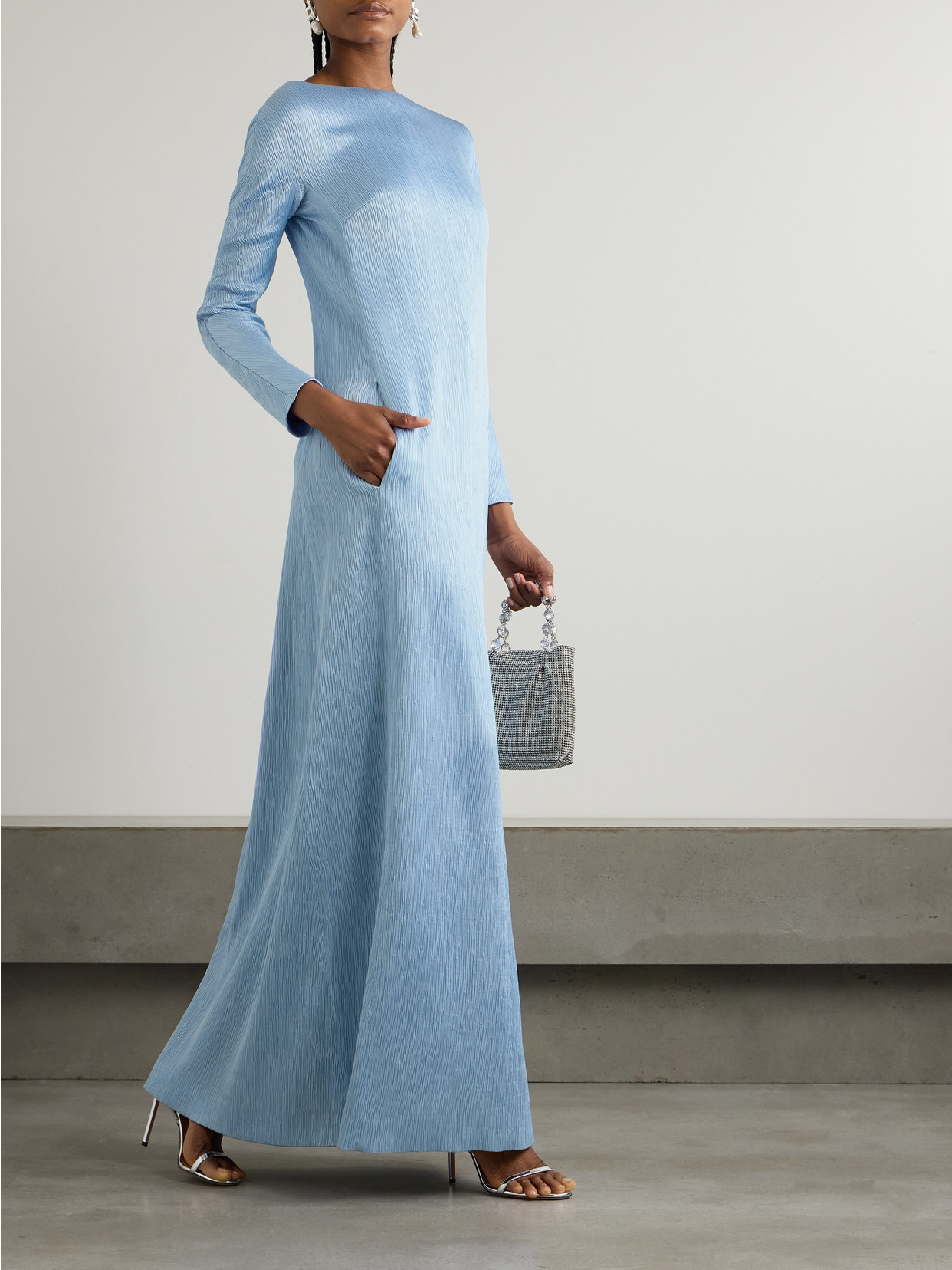 Emilia Wickstead Uriela Plissé-satin Maxi Dress In Blue