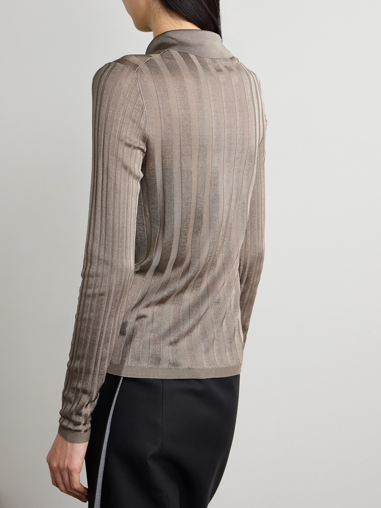 Veronica De Piante Lily Ribbed Silk Shirt In Green