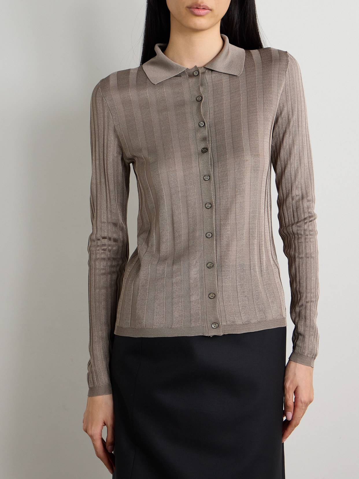 Veronica De Piante Lily Ribbed Silk Shirt In Green