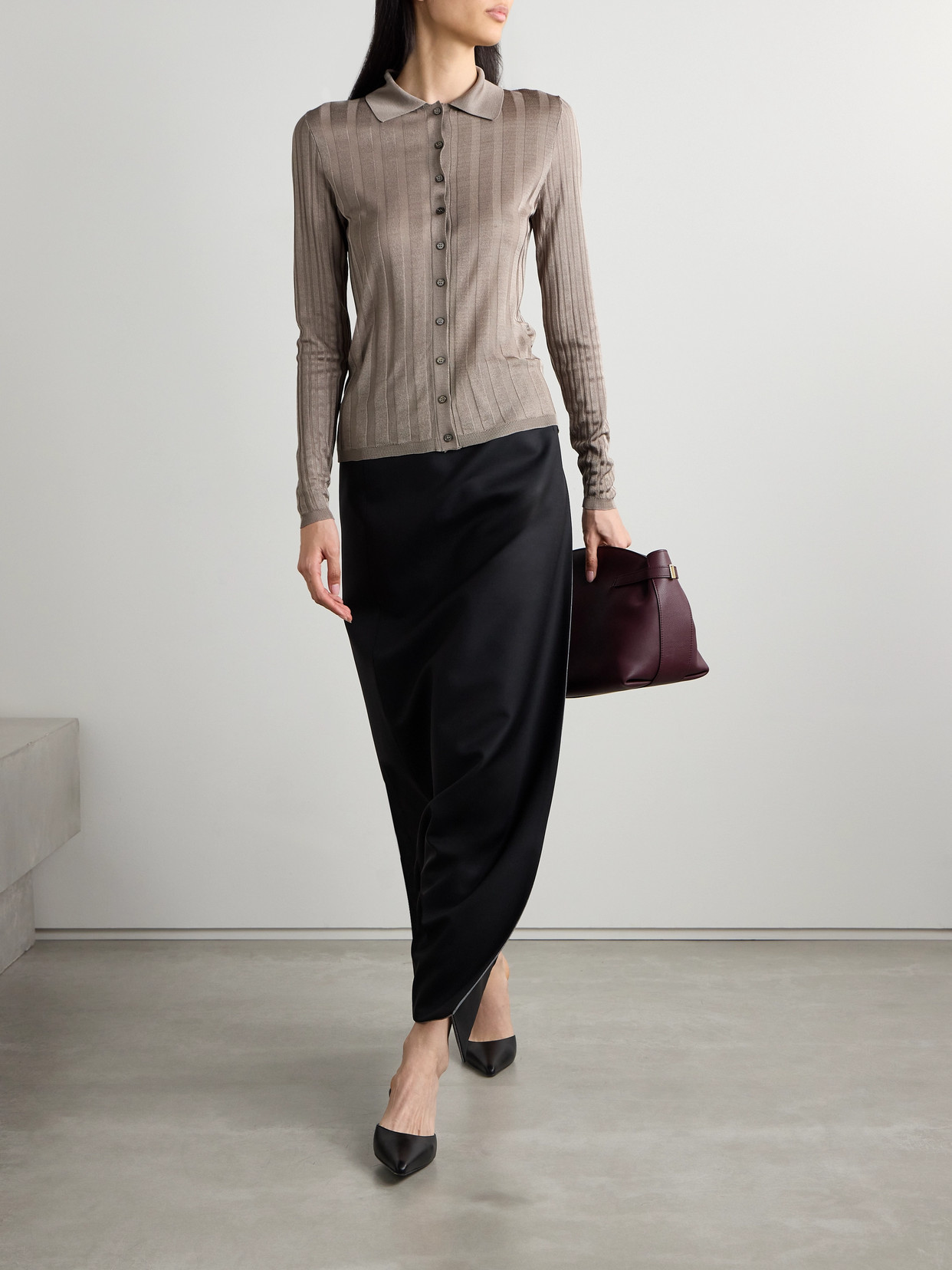 Veronica De Piante Lily Ribbed Silk Shirt In Green