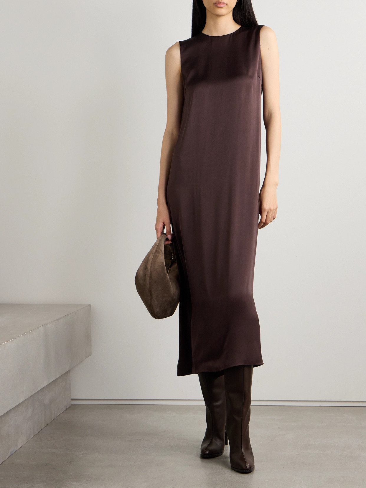 Veronica De Piante Alessia Washed Silk-satin Midi Dress In Purple