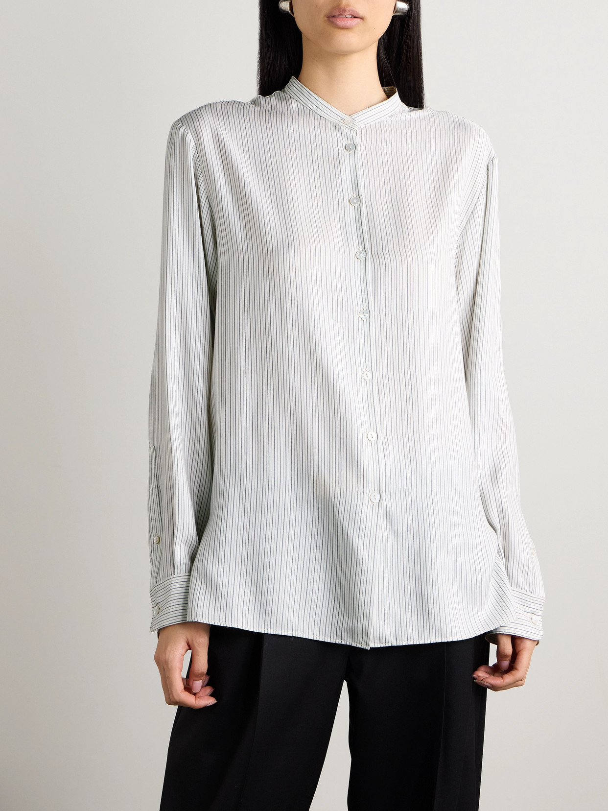 Veronica De Piante Daisy Pinstriped Silk-twill Shirt In Blue