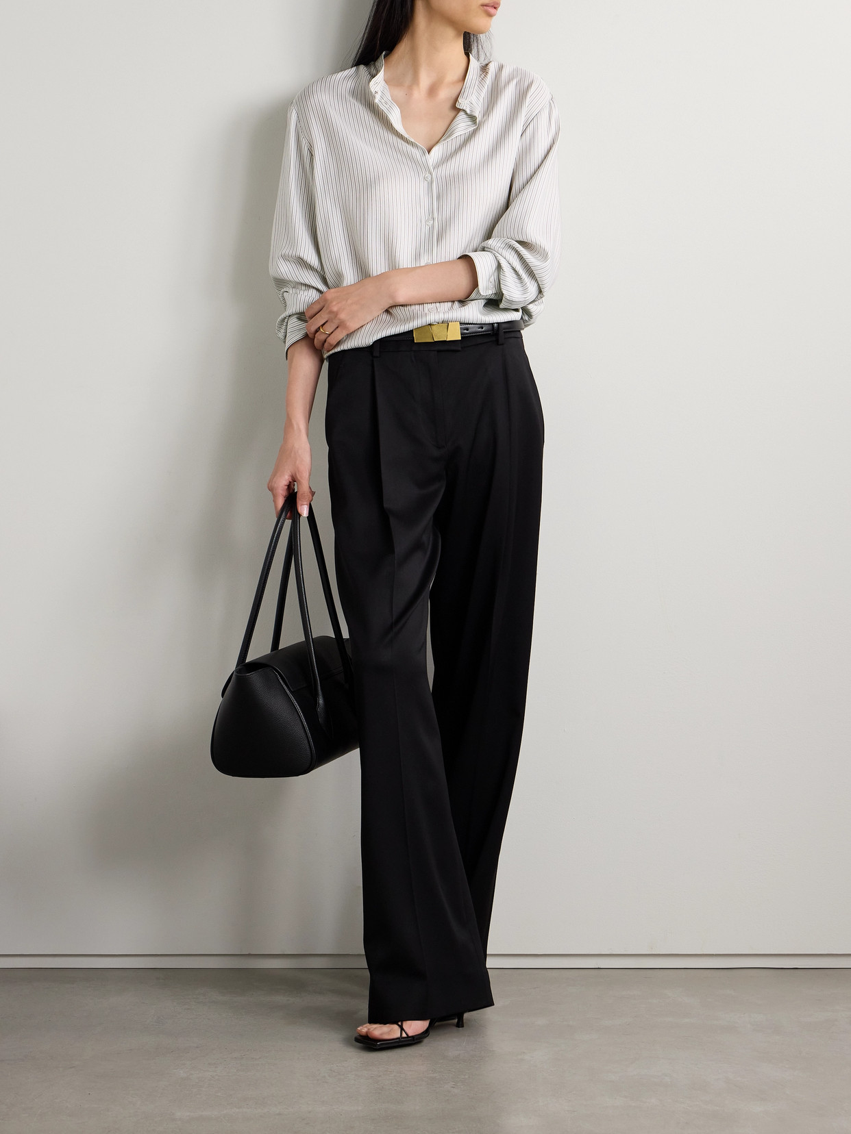 Veronica De Piante Daisy Pinstriped Silk-twill Shirt In Blue