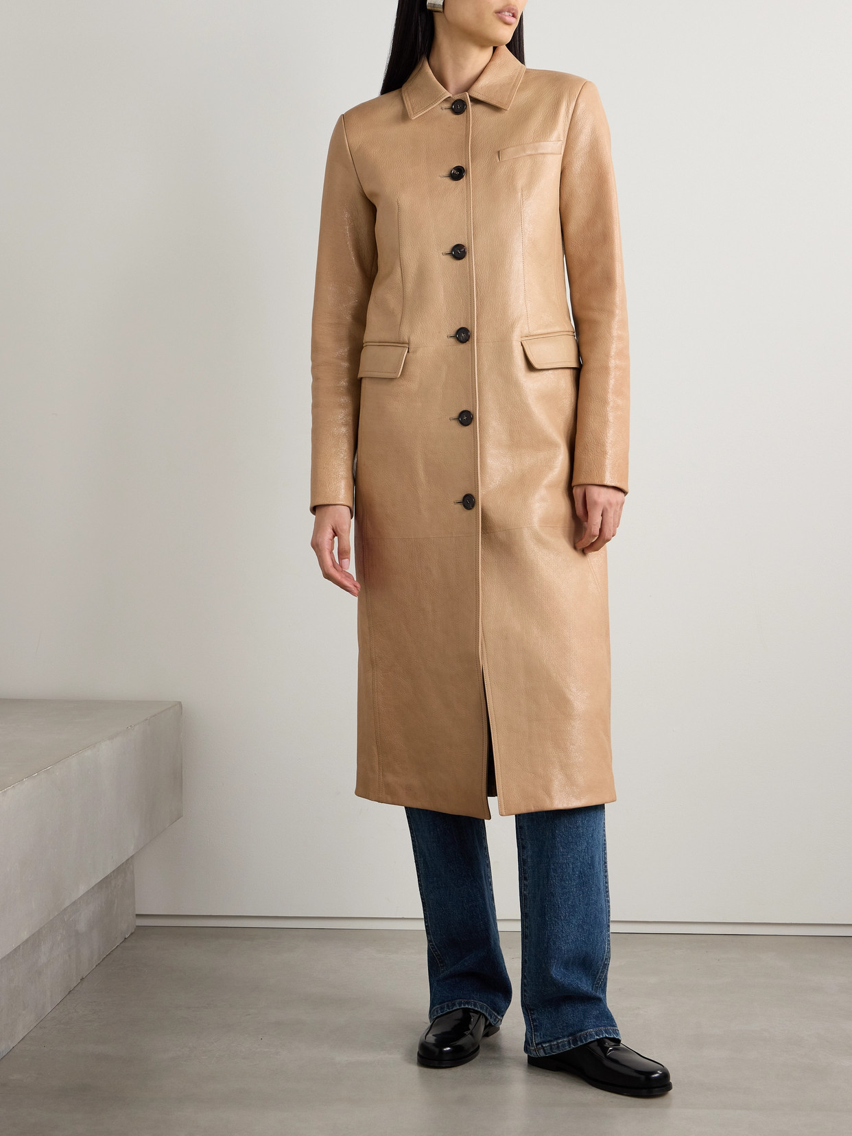 Veronica De Piante Kate Textured-leather Coat In Neutrals