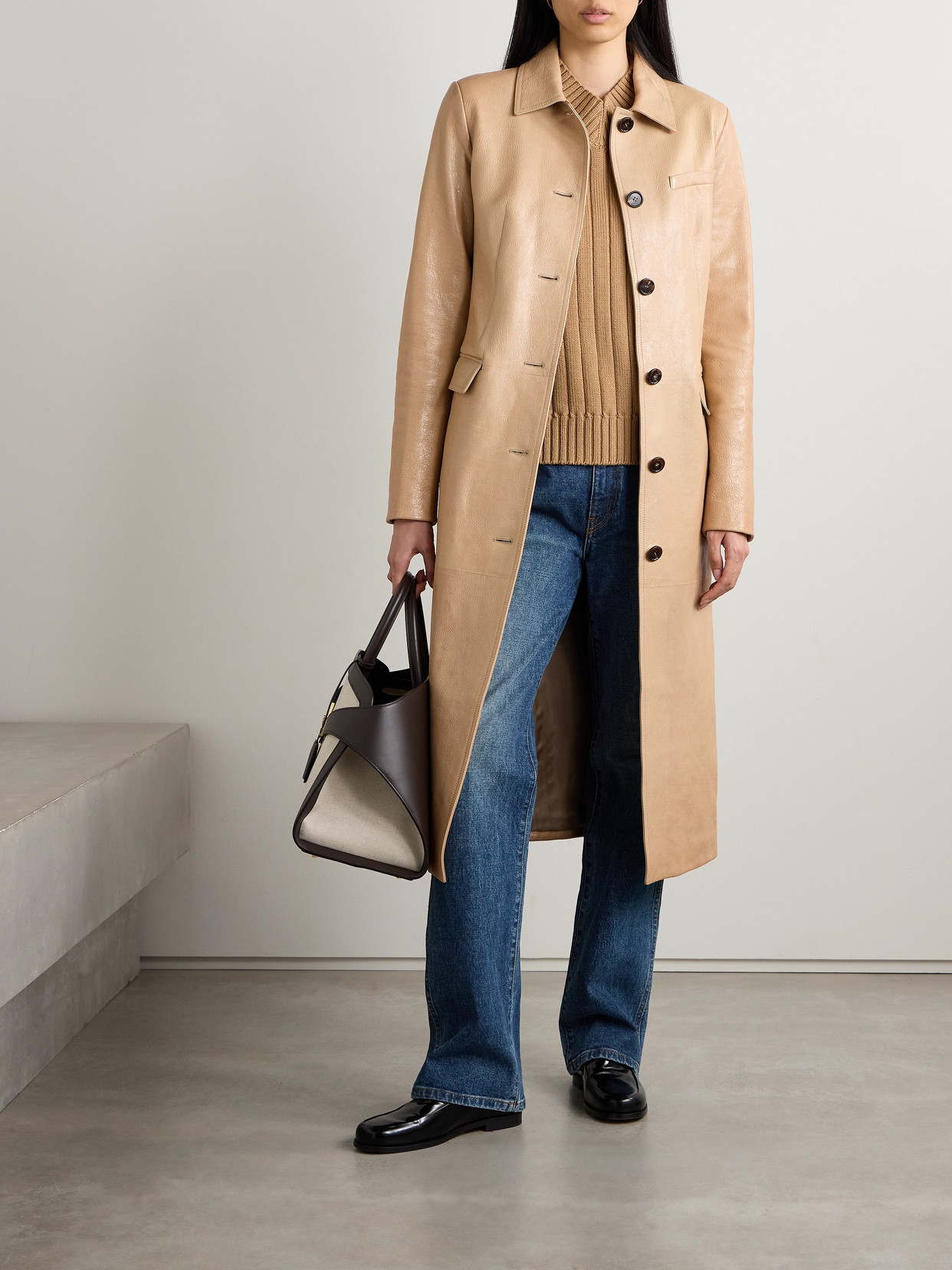 Veronica De Piante Kate Textured-leather Coat In Neutrals