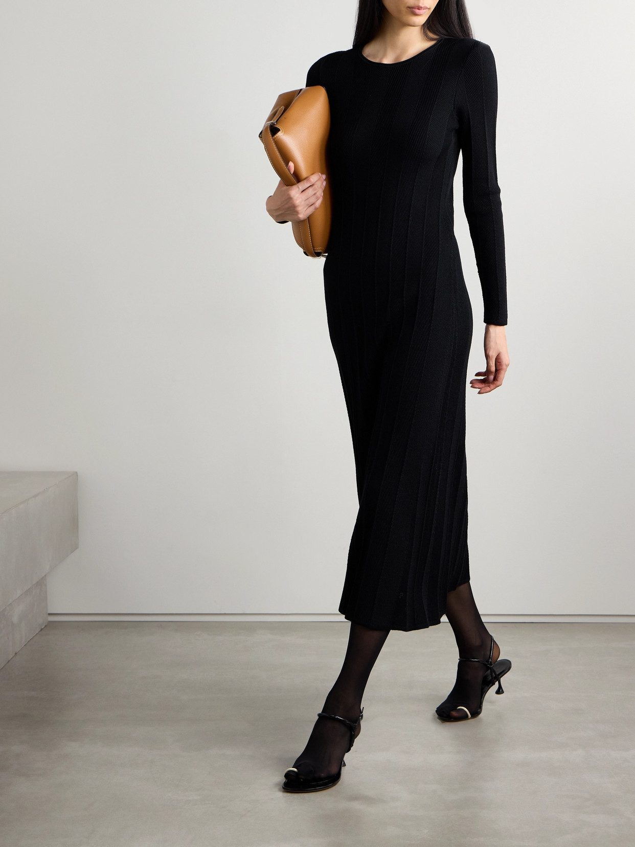Veronica De Piante Anais Ribbed Wool Midi Dress In Black