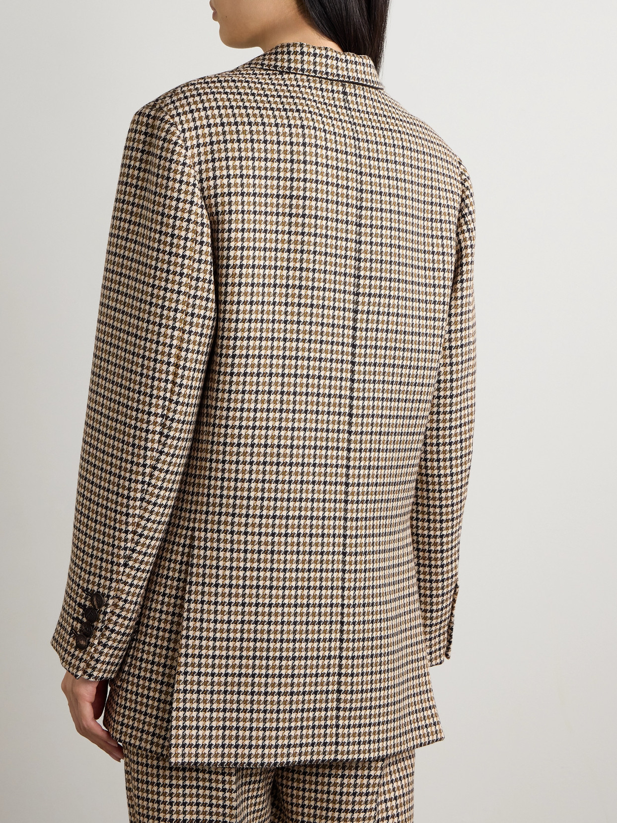 Veronica De Piante Sebastian Grosgrain-trimmed Houndstooth Wool Blazer In Brown