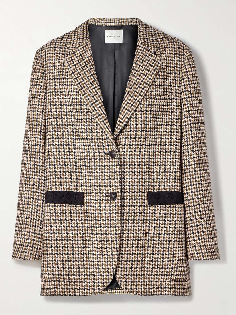 Veronica de Piante Sebastian Grosgrain-trimmed Houndstooth Wool Blazer