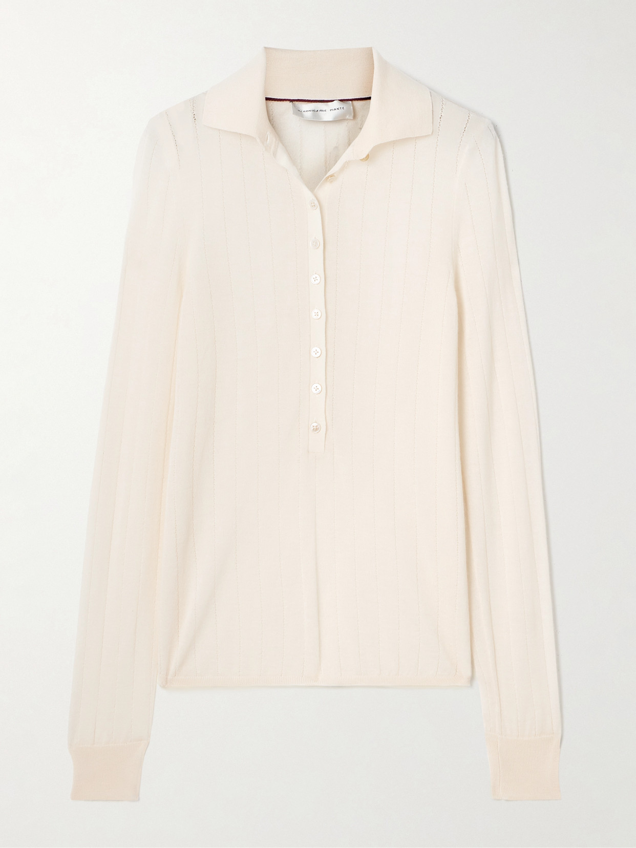 Veronica de Piante - Luna Pointelle-knit Cashmere Polo Shirt - Cream