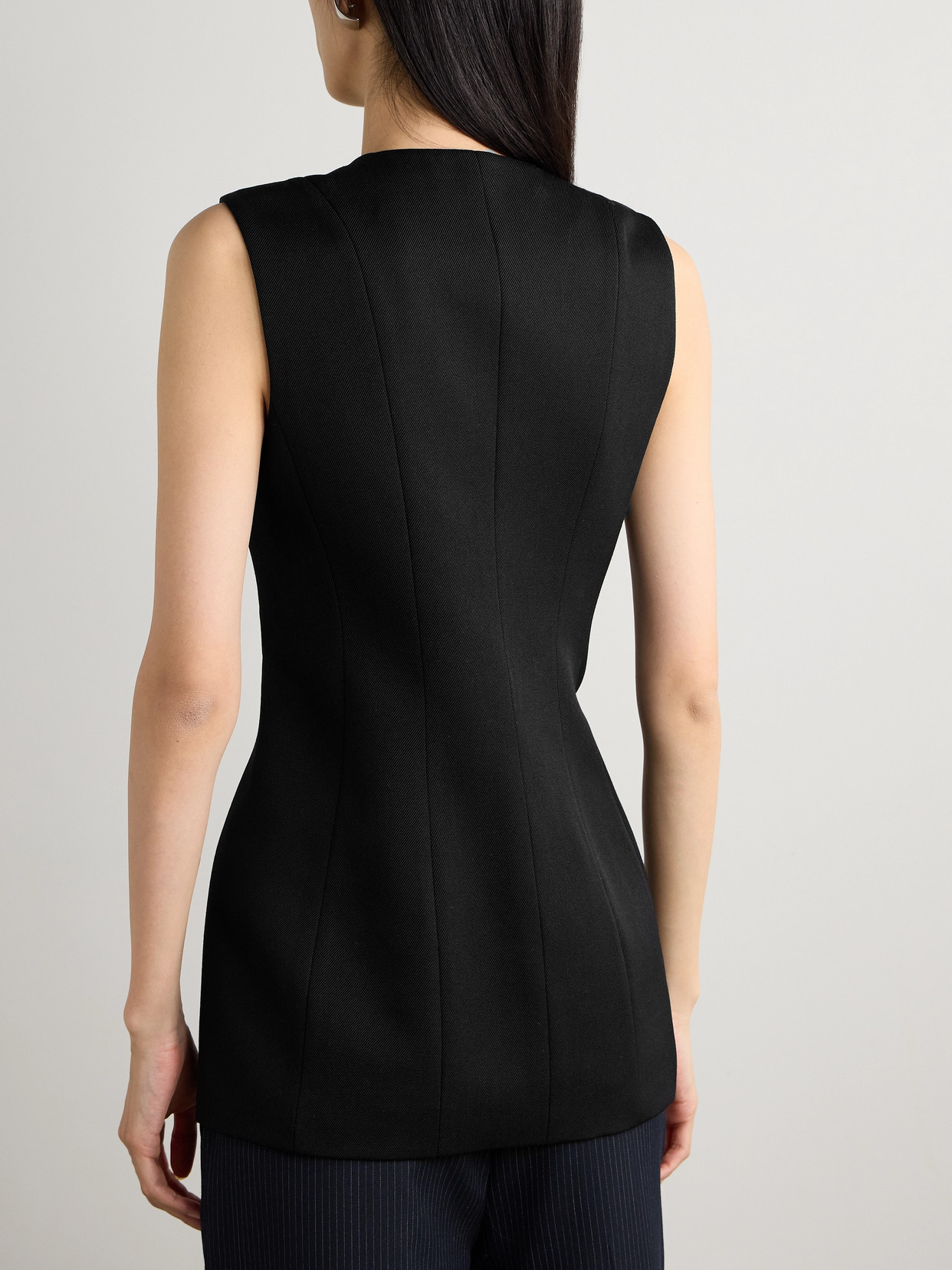 Gia Embroidered Grosgrain-Trimmed Wool-Twill Vest