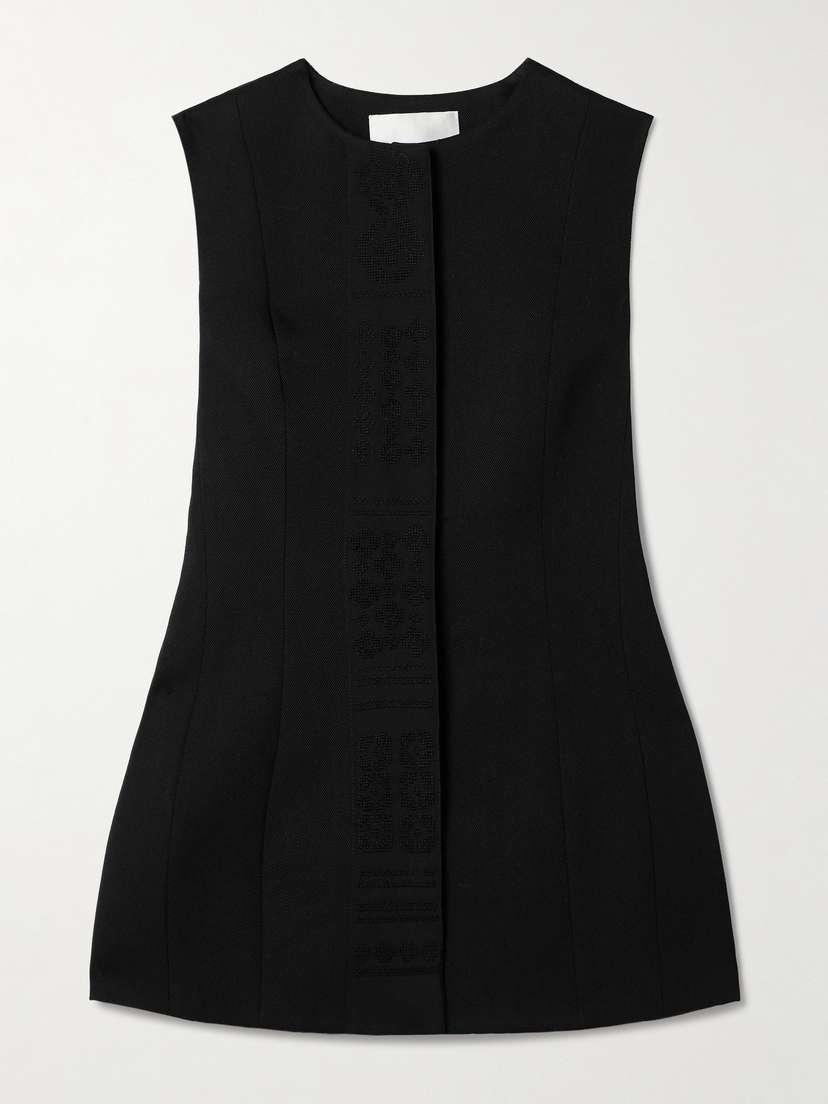 Veronica de Piante Gia Embroidered Grosgrain-trimmed Wool-twill Vest