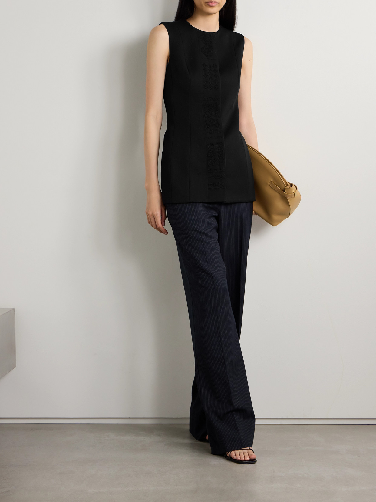 Gia Embroidered Grosgrain-Trimmed Wool-Twill Vest