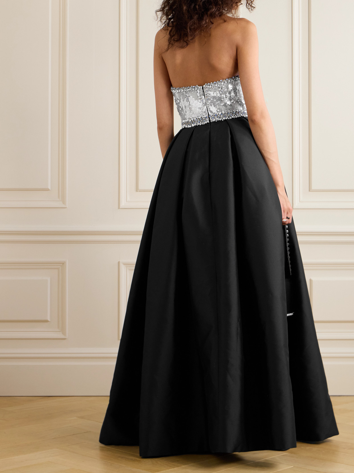 Sabina Bilenko Crystal-embellished Sequined Mikado Gown In Black