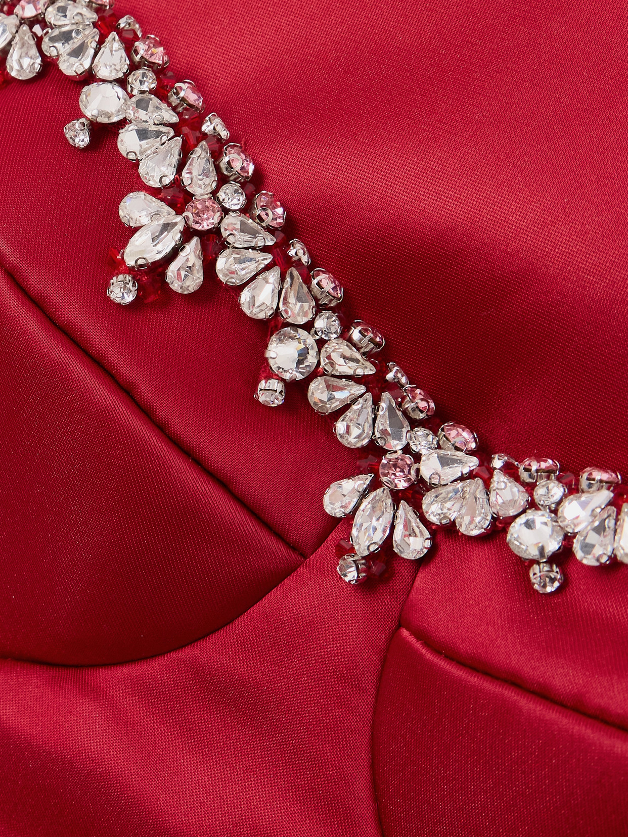 Sabina Bilenko Off-the-shoulder Crystal-embellished Mikado Gown In Red