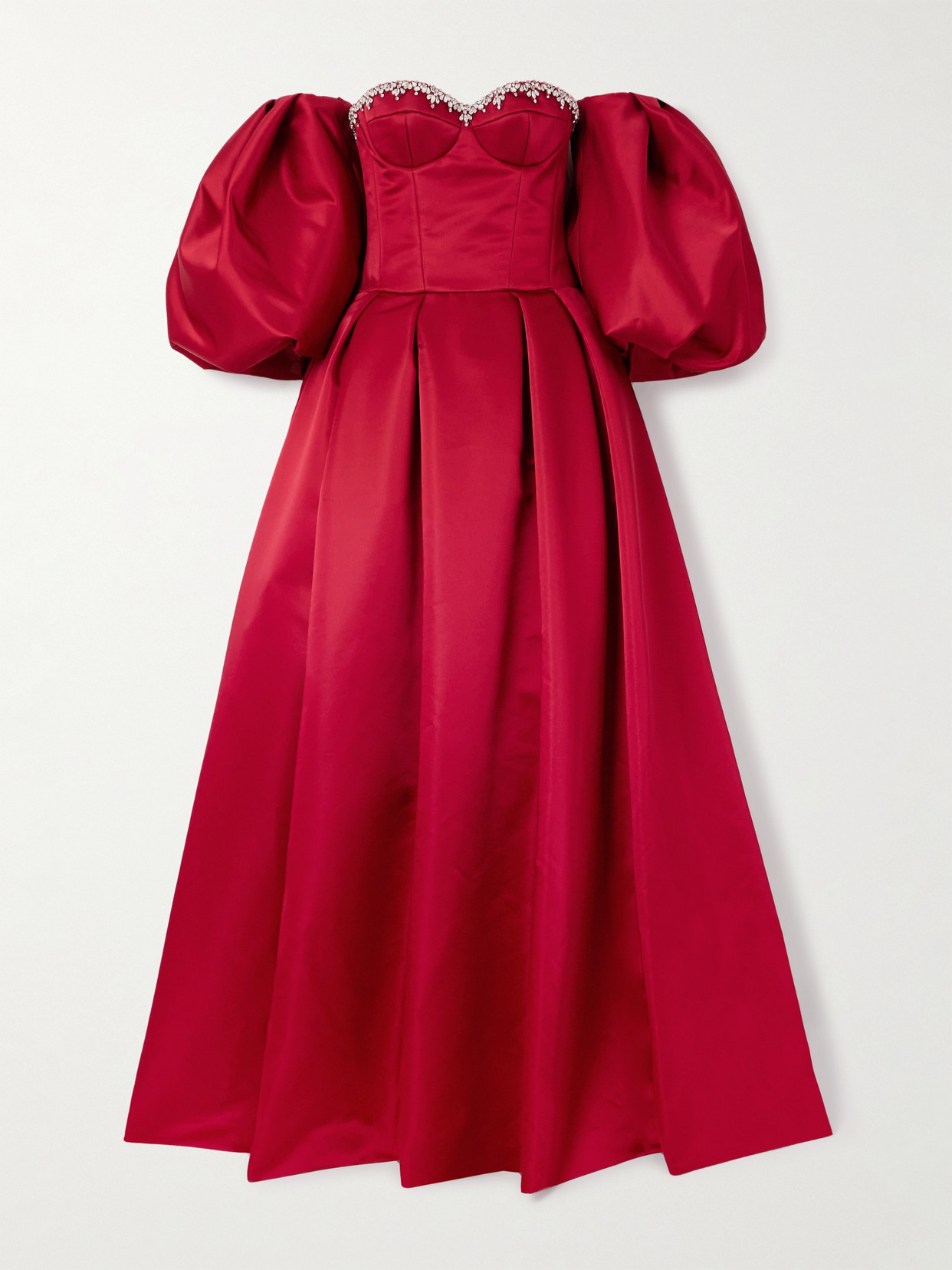 Sabina Bilenko Off-the-shoulder Crystal-embellished Mikado Gown In Red