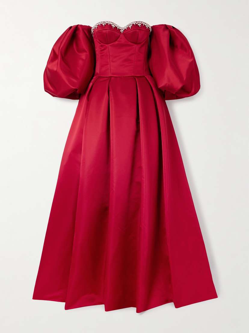 Sabina Bilenko Off-the-shoulder Crystal-embellished Mikado Gown