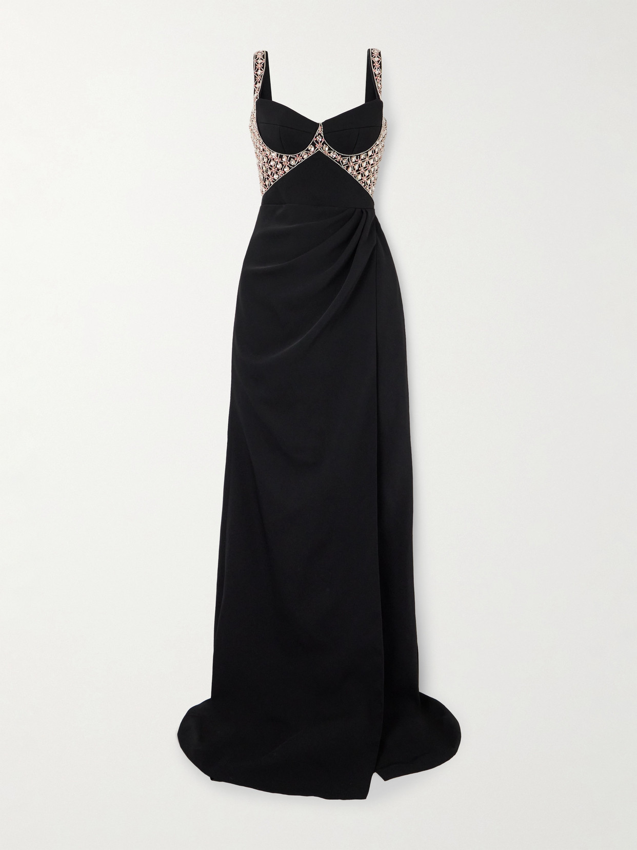 Sabina Bilenko Wrap-effect Crystal-embellished Cady Gown In Black