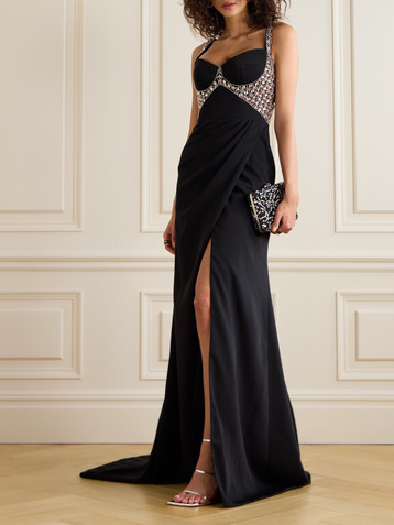 SABINA BILENKO Wrap-effect crystal-embellished cady gown