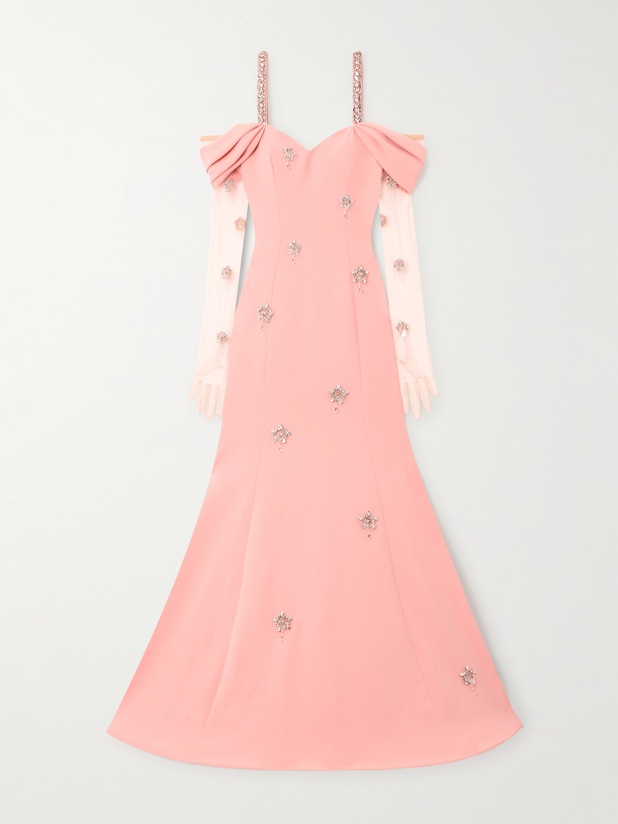 Sabina Bilenko - Cold-shoulder Embellished Crepe And Tulle Gown And Gloves Set - Blush