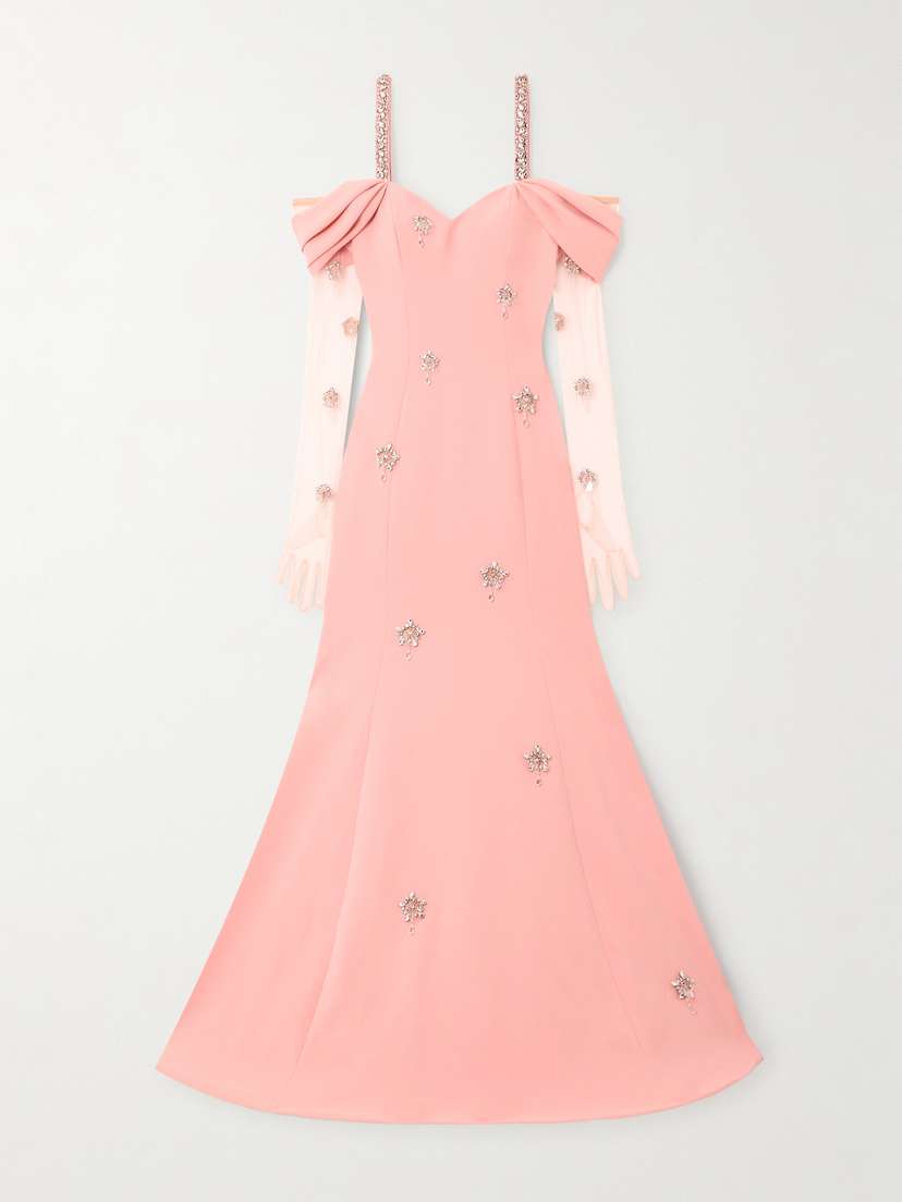 Sabina Bilenko Cold-shoulder Embellished Crepe And Tulle Gown And Gloves Set
