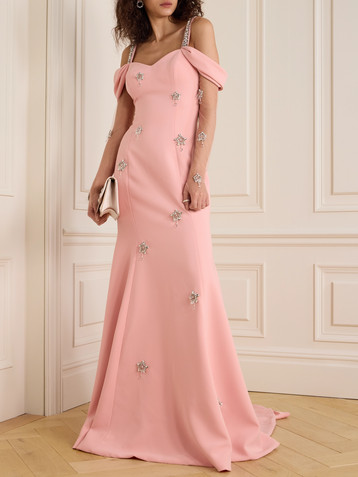 SABINA BILENKO Cold-shoulder embellished crepe and tulle gown and gloves set