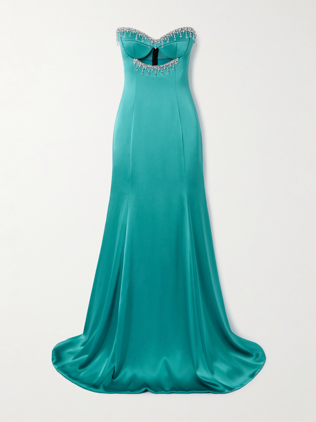 Sabina Bilenko Strapless Cutout Crystal-embellished Satin Gown In Green
