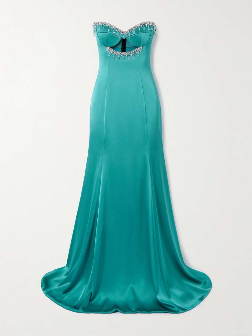 Sabina Bilenko Strapless Cutout Crystal-embellished Satin Gown