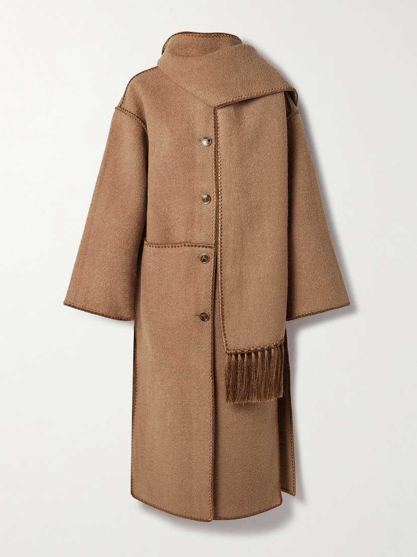 TOTEME Draped Fringed Wool-blend Bouclé Coat