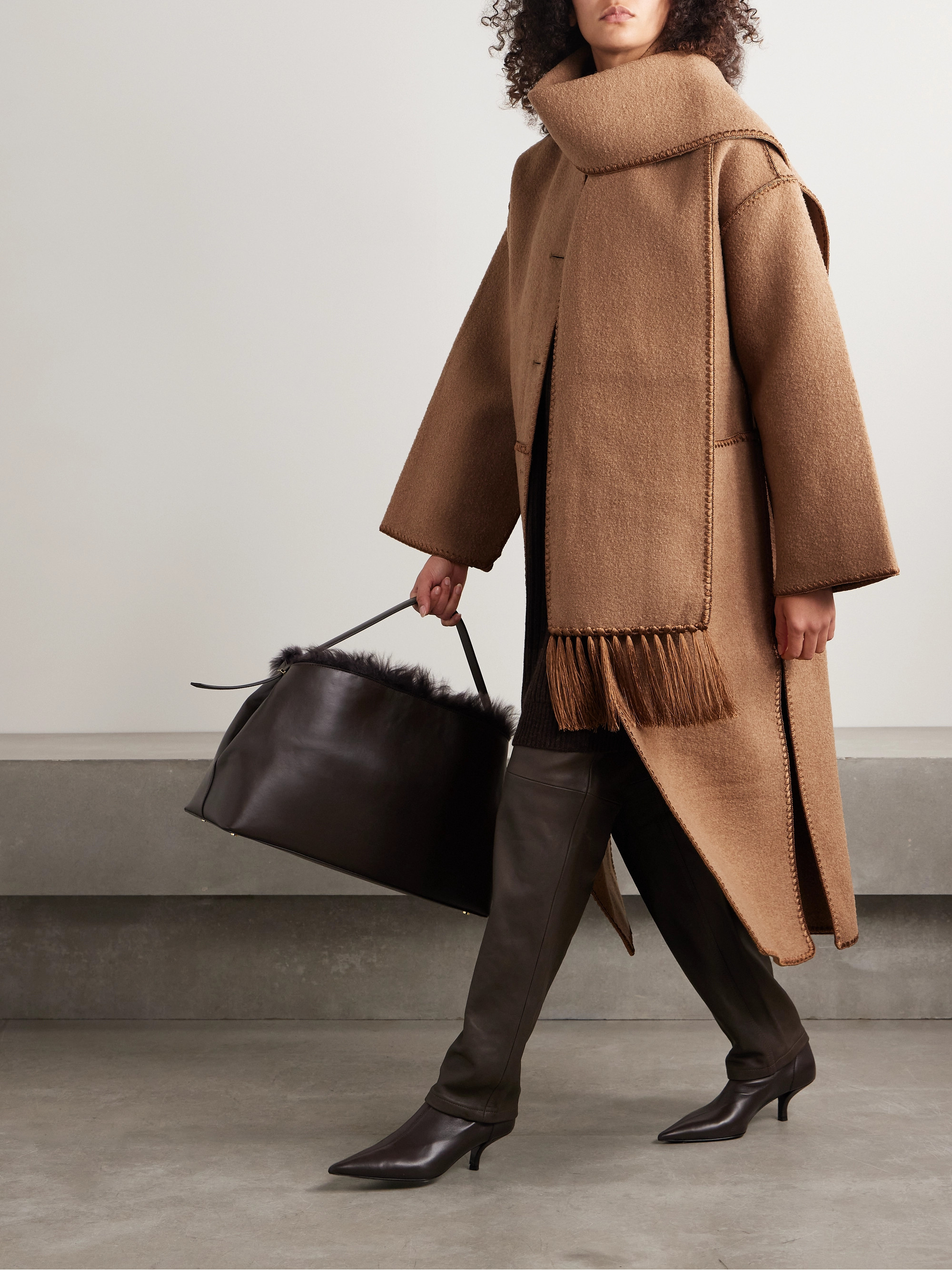 TOTEME Draped fringed wool-blend bouclé coat