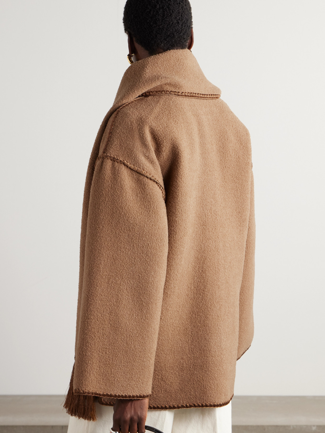 Draped Fringed Wool-Blend Bouclé Jacket