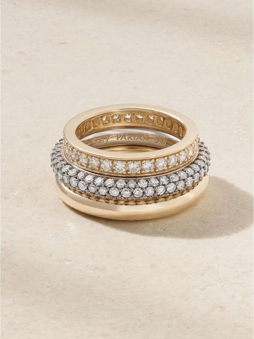By Pariah Set Of Three 14-karat Recycled Yellow And White Gold Diamond Rings